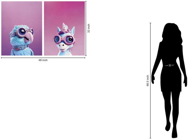 Classy Living Expressive 2-Piece Spectacle Buddies: Parrot and Unicorn Pop Duo Wall Art Set-2