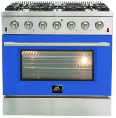 FORNO® Galiano 36" Stainless Steel Pro Style Gas Range with Blue Door