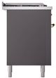 Ilve® Nostalgie II Noblesse 60'' Graphite Matte Pro Style Dual Fuel Range with Brass Trim-2