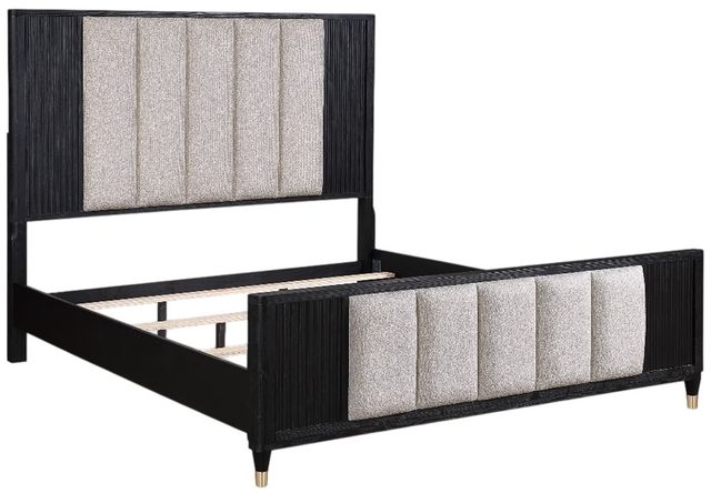 Crown Mark Kara Beige/Black Queen Upholstered Panel Bed-3