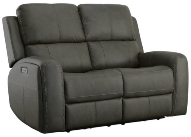 Flexsteel® Linden Charcoal Leather Power Reclining Loveseat with Power Headrests and Lumbar-0