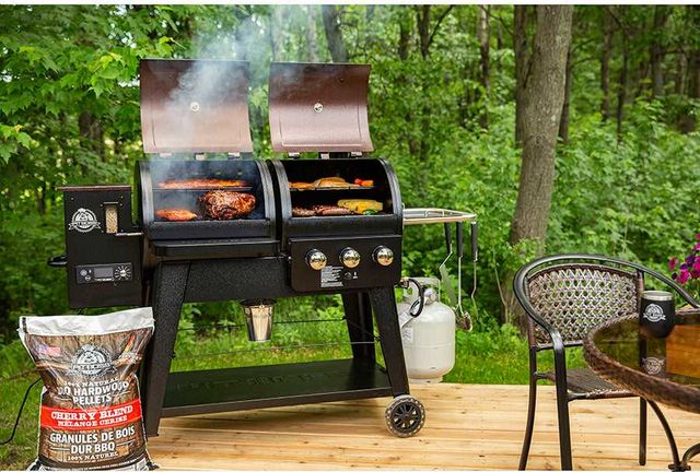 Pit Boss® Grills PB1230 3-Burner Mahogany Freestanding Gas/Wood Pellet Grill-2
