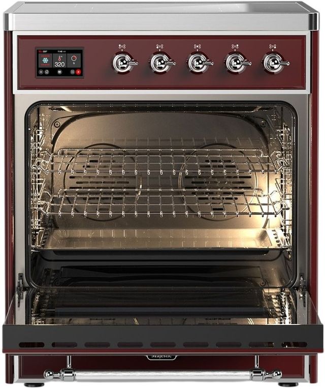 Ilve® Majestic III 30" Burgundy Pro Style Induction Range with Triple Glass Door and Chrome Trim-1
