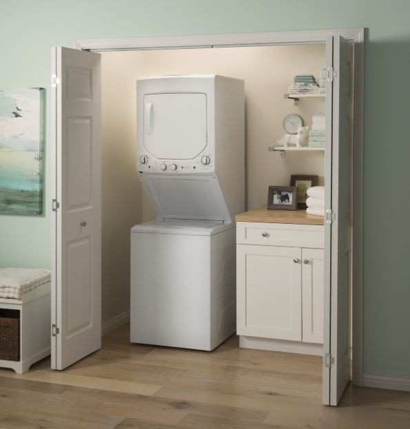 GE® Unitized Spacemaker® 2.3 Cu. Ft. Washer, 4.4 Cu. Ft. Dryer White On White Gas Laundry Center-1