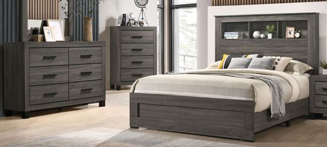 American Wholesale Furniture Salt Creek 3-Piece Distressed Gray Queen Bookcase Bedroom Set-3