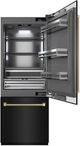 ZLINE Autograph Edition 30" 16.1 Cu. Ft. Black Stainless Steel Built-In Bottom Freezer Refrigerator with Water Dispenser, Ice Maker, Graphite Gray Interior and Champagne Bronze Helix Handles-2