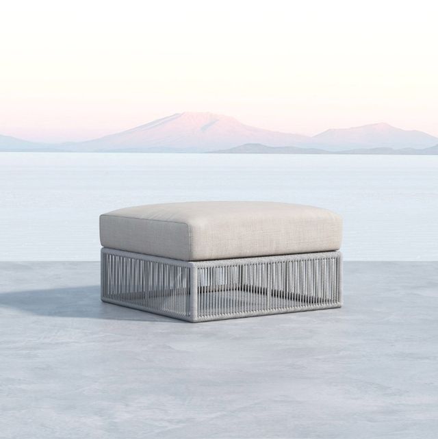 Sunset West Miami Silver Gray Aluminum/Olefin Rope Outdoor Ottoman with Echo Ash Cushion-2