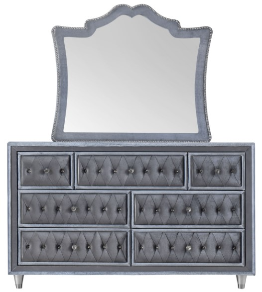 Coaster Antonella Gray 7 Drawer Upholstered Dresser and Mirror Set