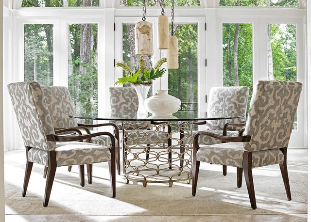 Lexington Home Laurel Canyon Bollinger Clear Top Dining Table with Burnished Silver Leaf Base-1