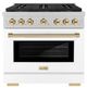 ZLINE Autograph Edition Paramount 36" 5.2 Cu. Ft. Satin Stainless Steel Dual Fuel Range with 6 Burner DuoPro™ Cooktop and Electric Convection Oven with White Matte Door and Polished Gold Accents-0