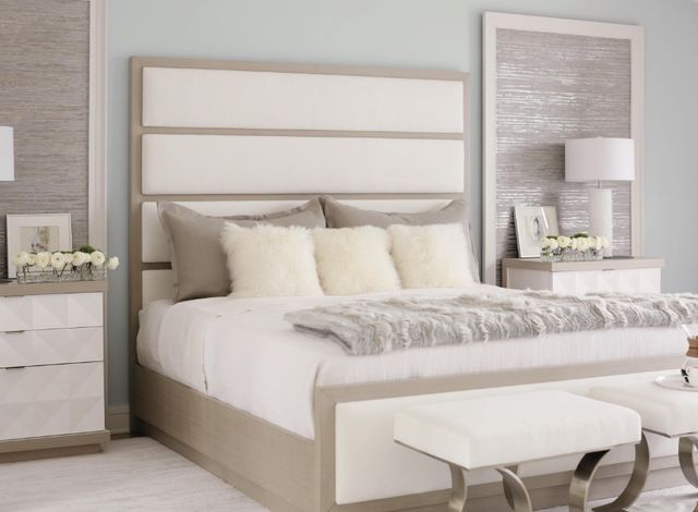 Bernhardt Axiom Linear Gray/White King Upholstered Panel Bed-1