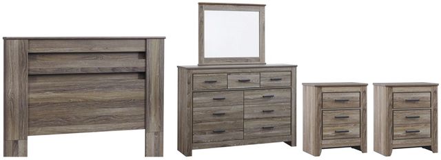 Signature Design by Ashley® Zelen 5-Piece Warm Gray Full Panel Headboard Bed Set-0