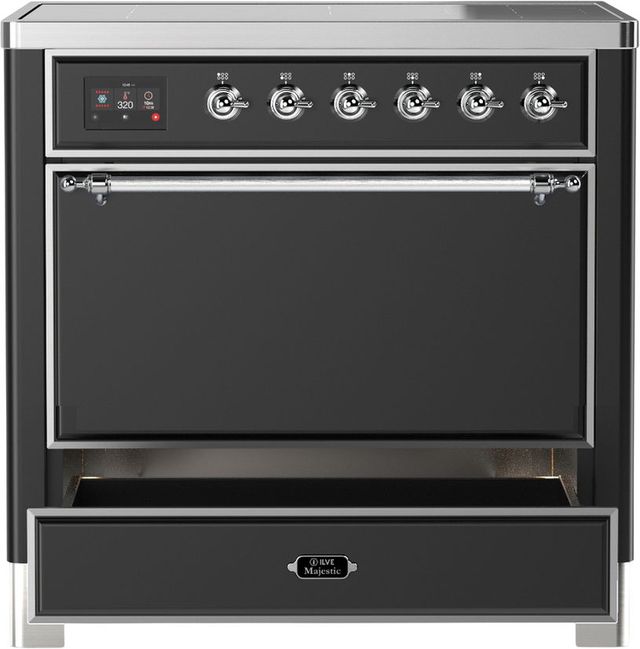 Ilve® Majestic III 36" Graphite Matte Pro Style Induction Range with Solid Door and Chrome Trim-2