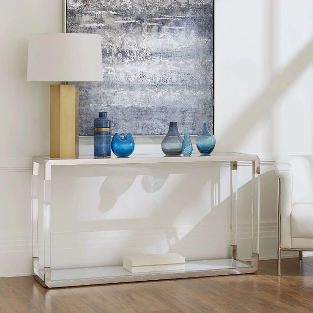Modus Furniture Jasper Glass Top Console Table with Stainless Steel Base -1