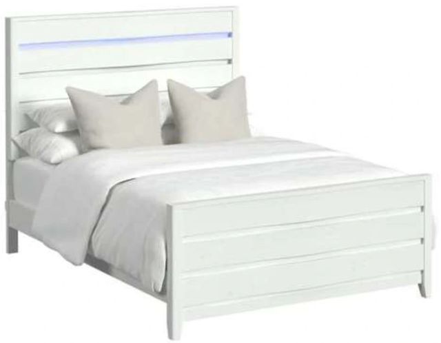 Elements International Tobias White Full Panel Bed with LED-0