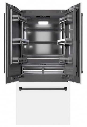 ZLINE Autograph Edition 36" 19.6 Cu. Ft. White Matte Built In Bottom Freezer Refrigerator with Graphite Gray Interior and Matte Black Accents-1