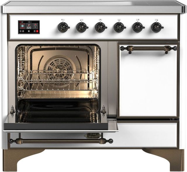 Ilve® Majestic III 40" White Pro Style Induction Range with Solid Door and Burnished Trim-3