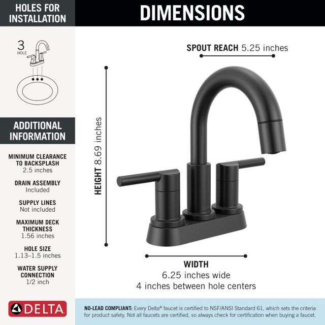 Delta Nicoli® Matte Black 2-Handle Centerset Pull-Down Bathroom Faucet-3