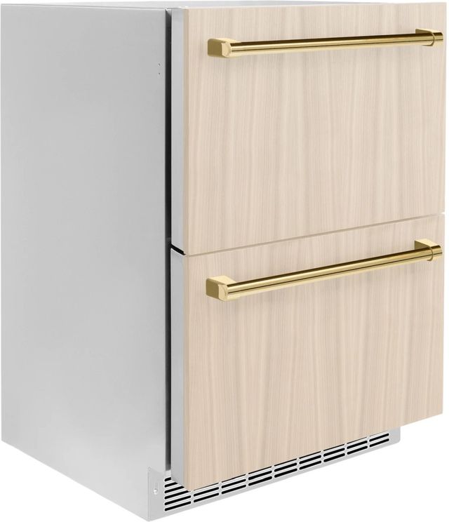 ZLINE Autograph Edition Touchstone 4.6 Cu. Ft. Panel Ready Outdoor-Rated Refrigerator Drawers with Polished Gold Handles-2