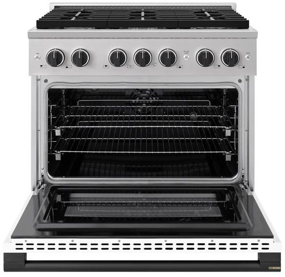 ZLINE Marino 36" Stainless Steel Pro Style Dual Fuel Range with White Matte Door and Matte Black Accents-1