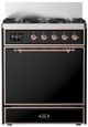 Ilve® Majestic III 30" Glossy Black Pro Style Dual Fuel Natural Gas Range with 5 Black Brass Burners and Copper Trim-0