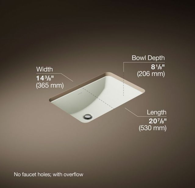 Kohler Ladena® Dune 21" Rectangular Undermount Bathroom Sink-3