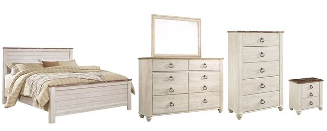Willowton 5 Piece King Panel Bedroom - Whitewash