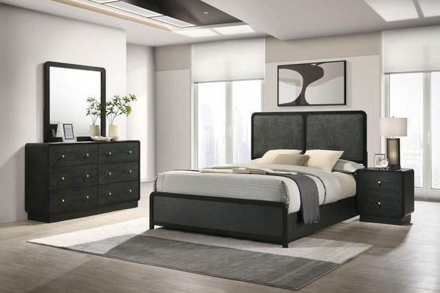 Coaster® Cavelle 4-Piece Black Youth Full Upholstered Panel Bedroom Set-1