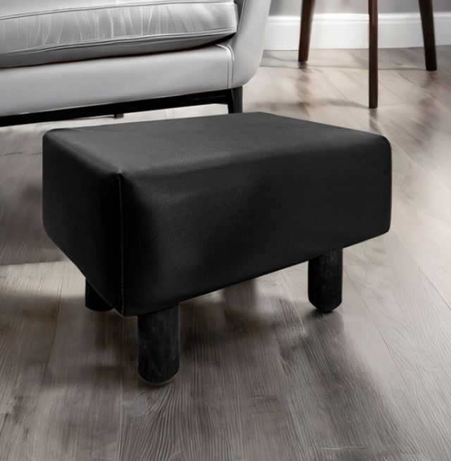 Furniture of America® Vale 2-Piece Black Leather/Wood Outdoor Foot Stool Set-1