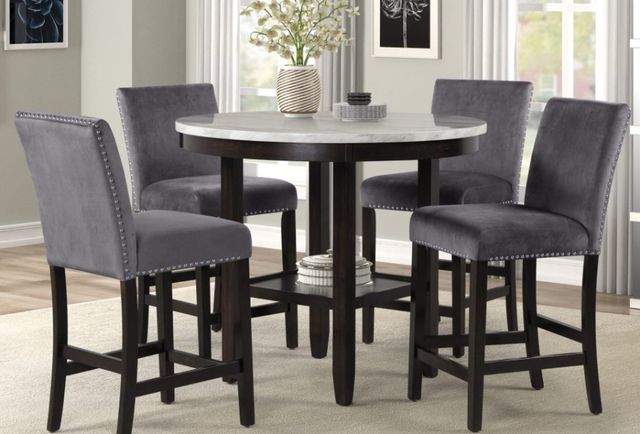 New Classic® Home Furnishings Celeste Espresso Round Counter Height Dining Table with Gray Marble Top-1