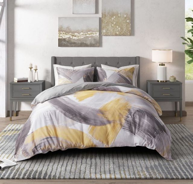 Olliix by CosmoLiving Andie Grey and Yellow Full/Queen Cotton Printed Comforter Set-4