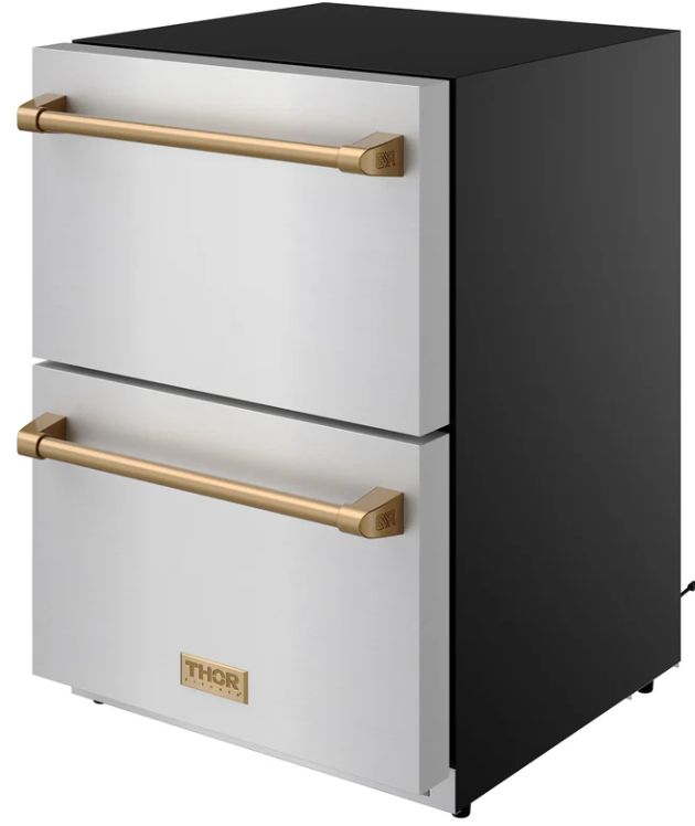 Thor Kitchen® Gordon Ramsay 24" 5.4 Cu. Ft. Stainless Steel Under-Counter Outdoor Freestanding Freezer Drawer with Bronze Handle-3