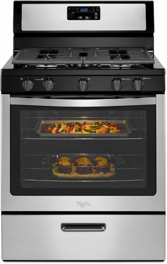 Whirlpool® 30" Black on Stainless Steel Free Standing Gas Range-2
