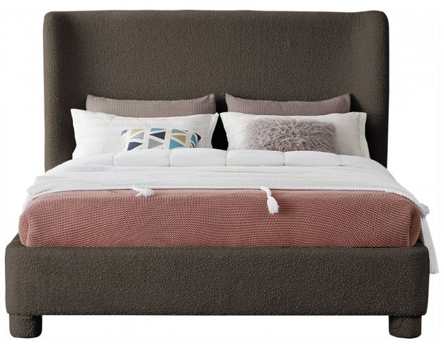 Meridian Furniture Penny Brown King Boucle Fabric Upholstered Panel Bed-2