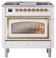 Ilve® Nostalgie II Noblesse 36'' White Pro Style Dual Fuel Range with Brass Trim-1