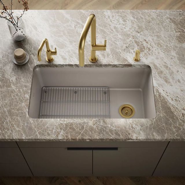 KOHLER® Cairn® Matte Taupe 34" Undermount Single-Bowl Kitchen Sink-1