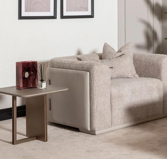 Michael Amini® Canberra Light Ash End Table with Antique Gold Base-1