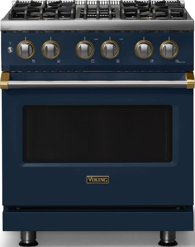 Viking® 5 Series 30" Slate Blue Pro Style Dual Fuel (LP) Range with Brushed Brass Trim-0
