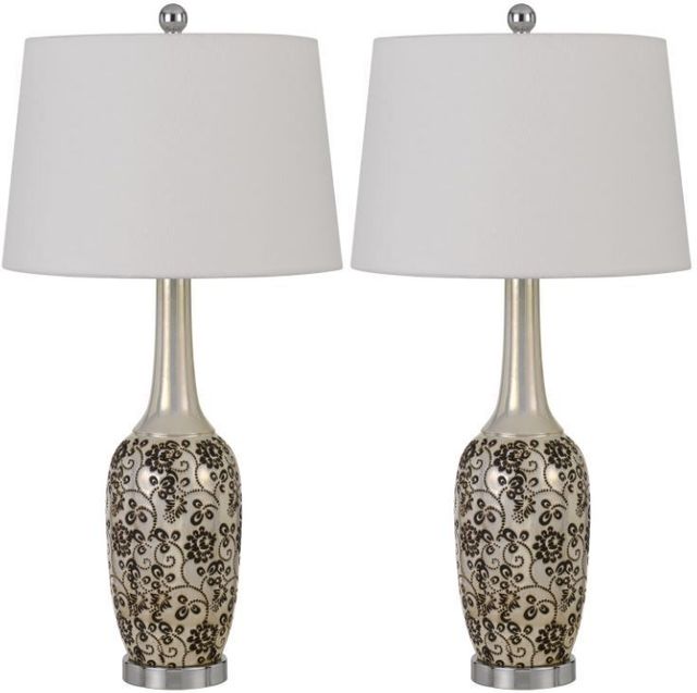Cal® Lighting & Accessories 2-Piece Paxton Brushed Steel/White Table Lamp Set-0