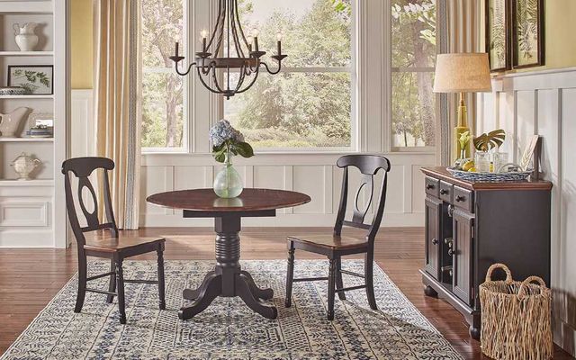 A-America® British Isles Antique Oak Dropleaf Dining Table with Black Base-1