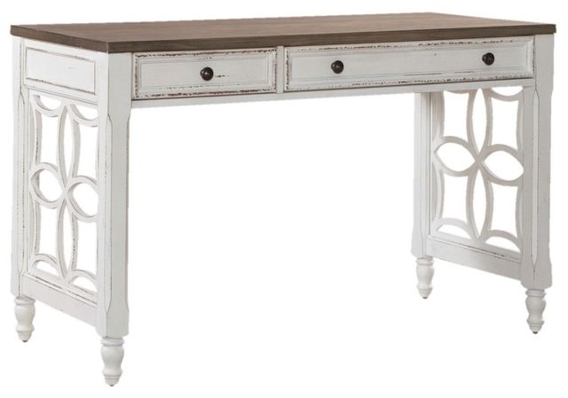 Liberty Furniture Magnolia Manor 5-Piece Antique White/Weathered Bark L-Shaped Office Desk Set-2