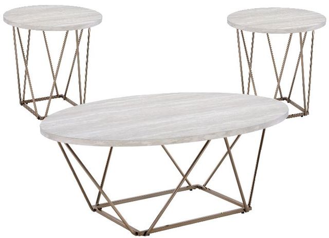 Steve Silver Co. Rowyn 3-Piece White Occasional Table with Copper Base Set-0