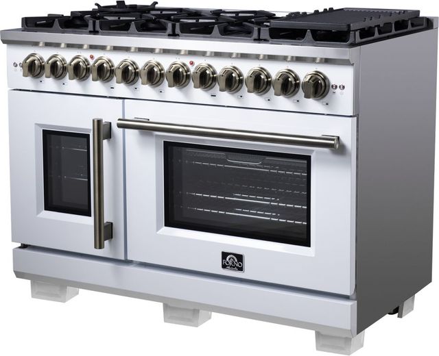 FORNO® Capriasca Series Alta Qualita 48" White Pro Style Dual Fuel Range-2