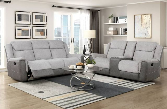 Homelegance® Harriette Gray Double Manual Reclining Loveseat with Center Console-1