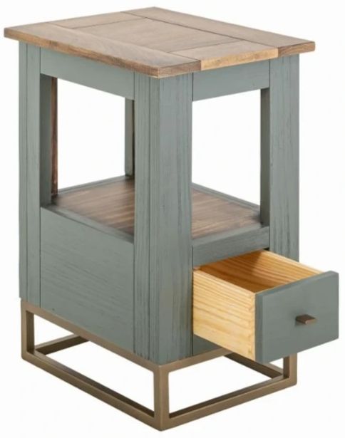 International Furniture Direct Timber Brown/Green Chairside Table with Gold Base-3