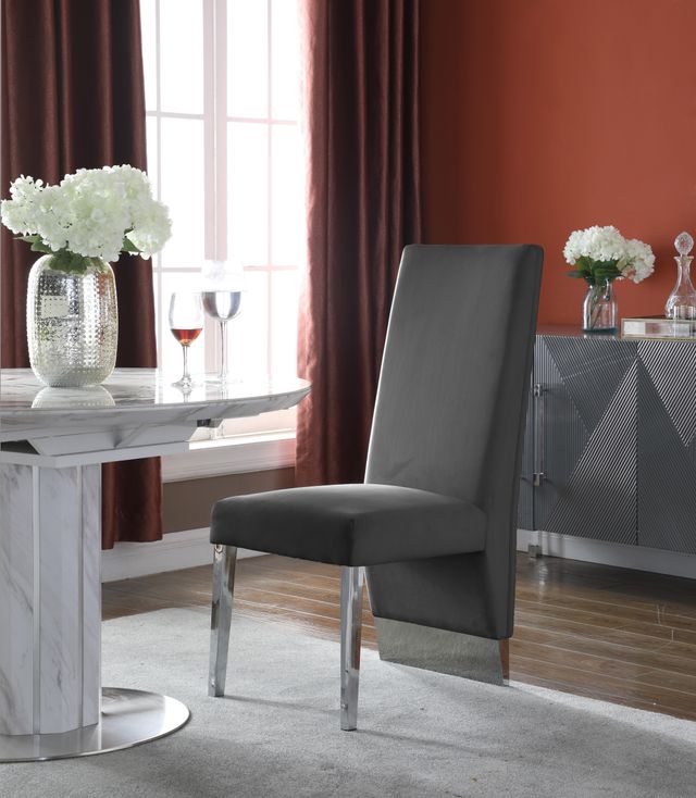 Meridian Furniture Porsha Gray/Chrome Velvet Dining Chair-3