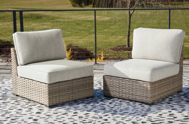 Signature Design by Ashley® Calworth 2-Piece Beige Outdoor Armless Chair Set-4