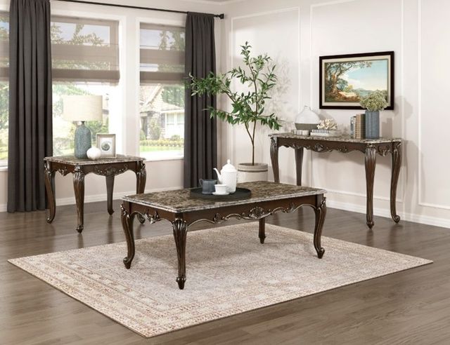 Homelegance® Balthasar Marble Top Cocktail Table with Cherry Base-1