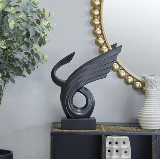 Deco Marche Black Abstract Wing Sculpture with Black Base-3