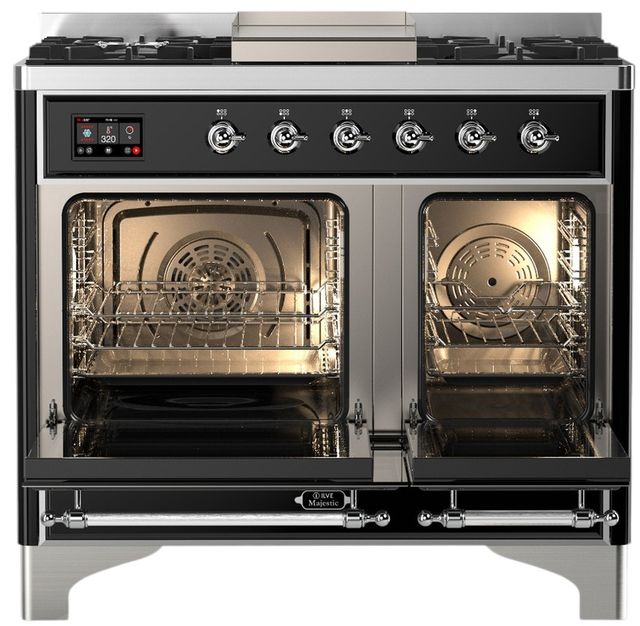 Ilve® Majestic III 40" Graphite Matte Pro Style Dual Fuel Liquid Propane Range with Triple Glass Door and Chrome Trim-1